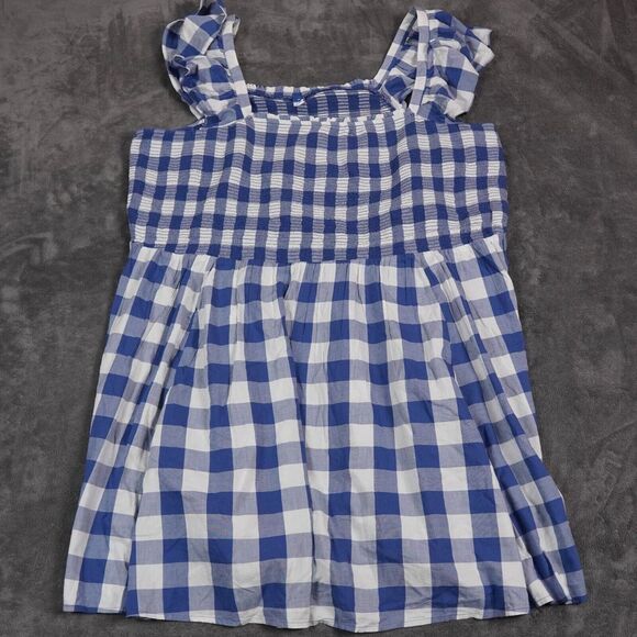 Old‎ Navy Dress Womens 4X Blue White Checkered Cap Sleeve Summer Peasant Sun New - Picture 1 of 15